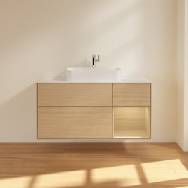 Тумба под раковину Villeroy & Boch Finion 120х50,1 см с подсветкой МДФ шпон дуба/стекло белое матовое  G421PCPC