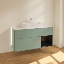 Тумба під раковину Villeroy & Boch Finion 120х50,1 см із підсвічуванням МДФ оливковий матовий лак/скло біле матове G421PDGM