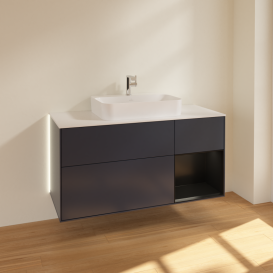 Тумба под раковину Villeroy & Boch Finion 120х50,1 см с подсветкой МДФ темно-синий матовый лак/стекло белое матовое G421PDHG