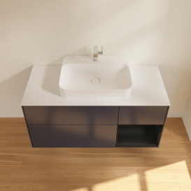 Тумба под раковину Villeroy & Boch Finion 120х50,1 см с подсветкой МДФ темно-синий матовый лак/стекло белое матовое G421PDHG