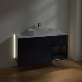Тумба под раковину Villeroy & Boch Finion 120х50,1 см с подсветкой МДФ темно-синий матовый лак/стекло белое матовое G421PDHG