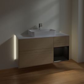 Тумба под раковину Villeroy & Boch Finion 120х50,1 см с подсветкой МДФ шпон дуба/стекло белое матовое G421PDPC