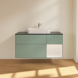 Тумба под раковину Villeroy & Boch Finion 120х50,1 см с подсветкой МДФ оливковый матовый лак/стекло черное матовое G422GFGM