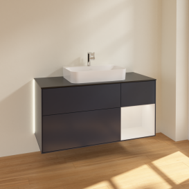 Тумба под раковину Villeroy & Boch Finion 120х50,1 см с подсветкой МДФ темно-синий матовый лак/стекло черное матовое G422GFHG