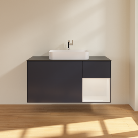 Тумба под раковину Villeroy & Boch Finion 120х50,1 см с подсветкой МДФ темно-синий матовый лак/стекло черное матовое G422GFHG