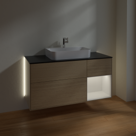 Тумба под раковину Villeroy & Boch Finion 120х50,1 см с подсветкой МДФ шпон дуба/стекло черное матовое G422GFPC