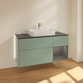 Тумба под раковину Villeroy & Boch Finion 120х50,1 см с подсветкой МДФ оливковый матовый лак/стекло черное матовое G422GKGM