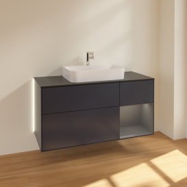 Тумба под раковину Villeroy & Boch Finion 120х50,1 см с подсветкой МДФ темно-синий матовый лак/стекло черное матовое G422GKHG