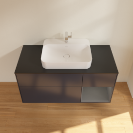 Тумба под раковину Villeroy & Boch Finion 120х50,1 см с подсветкой МДФ темно-синий матовый лак/стекло черное матовое G422GKHG