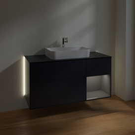 Тумба под раковину Villeroy & Boch Finion 120х50,1 см с подсветкой МДФ темно-синий матовый лак/стекло черное матовое G422GKHG