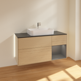 Тумба под раковину Villeroy & Boch Finion 120х50,1 см с подсветкой МДФ шпон дуба/стекло черное матовое G422GKPC