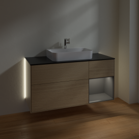 Тумба под раковину Villeroy & Boch Finion 120х50,1 см с подсветкой МДФ шпон дуба/стекло черное матовое G422GKPC
