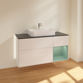 Тумба под раковину Villeroy & Boch Finion 120х50,1 см с подсветкой МДФ глянцевый белый лак/стекло черное матовое G422GMGF