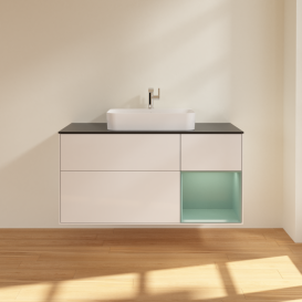 Тумба под раковину Villeroy & Boch Finion 120х50,1 см с подсветкой МДФ глянцевый белый лак/стекло черное матовое G422GMGF