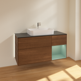 Тумба под раковину Villeroy & Boch Finion 120х50,1 см с подсветкой МДФ шпон грецкого ореха/стекло черное матовое G422GMGN