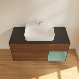 Тумба под раковину Villeroy & Boch Finion 120х50,1 см с подсветкой МДФ шпон грецкого ореха/стекло черное матовое G422GMGN