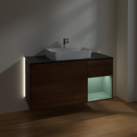 Тумба под раковину Villeroy & Boch Finion 120х50,1 см с подсветкой МДФ шпон грецкого ореха/стекло черное матовое G422GMGN