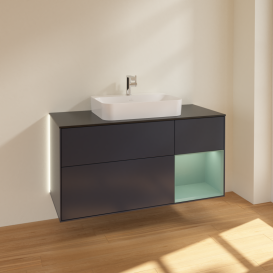 Тумба под раковину Villeroy & Boch Finion 120х50,1 см с подсветкой МДФ темно-синий матовый лак/стекло черное матовое G422GMHG