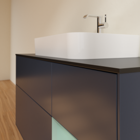 Тумба под раковину Villeroy & Boch Finion 120х50,1 см с подсветкой МДФ темно-синий матовый лак/стекло черное матовое G422GMHG