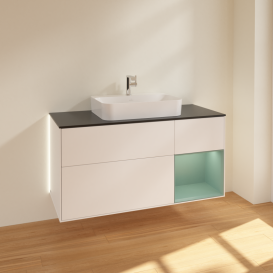 Тумба под раковину Villeroy & Boch Finion 120х50,1 см с подсветкой МДФ белый матовый лак/стекло черное матовое G422GMMT