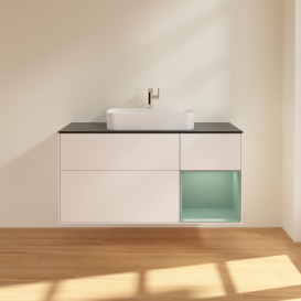 Тумба под раковину Villeroy & Boch Finion 120х50,1 см с подсветкой МДФ белый матовый лак/стекло черное матовое G422GMMT