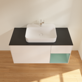 Тумба под раковину Villeroy & Boch Finion 120х50,1 см с подсветкой МДФ белый матовый лак/стекло черное матовое G422GMMT