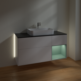 Тумба под раковину Villeroy & Boch Finion 120х50,1 см с подсветкой МДФ белый матовый лак/стекло черное матовое G422GMMT