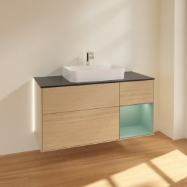 Тумба під раковину Villeroy & Boch Finion 120х50,1 см із підсвічуванням МДФ шпон дуба/скло чорне матове G422GMPC