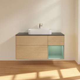 Тумба під раковину Villeroy & Boch Finion 120х50,1 см із підсвічуванням МДФ шпон дуба/скло чорне матове G422GMPC