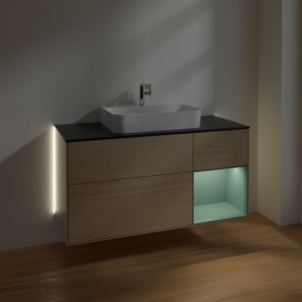 Тумба під раковину Villeroy & Boch Finion 120х50,1 см із підсвічуванням МДФ шпон дуба/скло чорне матове G422GMPC
