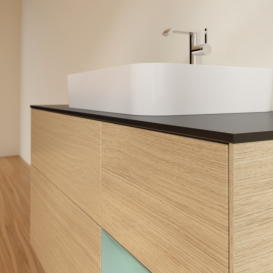 Тумба під раковину Villeroy & Boch Finion 120х50,1 см із підсвічуванням МДФ шпон дуба/скло чорне матове G422GMPC