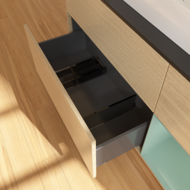 Тумба під раковину Villeroy & Boch Finion 120х50,1 см із підсвічуванням МДФ шпон дуба/скло чорне матове G422GMPC