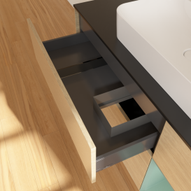 Тумба під раковину Villeroy & Boch Finion 120х50,1 см із підсвічуванням МДФ шпон дуба/скло чорне матове G422GMPC