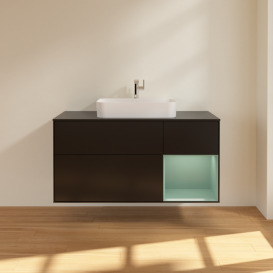 Тумба под раковину Villeroy & Boch Finion 120х50,1 см с подсветкой МДФ черный матовый лак/стекло черное матовое G422GMPD
