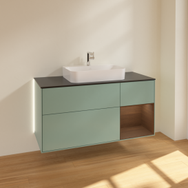 Тумба под раковину Villeroy & Boch Finion 120х50,1 см с подсветкой МДФ оливковый матовый лак/стекло черное матовое G422GNGM