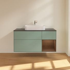 Тумба под раковину Villeroy & Boch Finion 120х50,1 см с подсветкой МДФ оливковый матовый лак/стекло черное матовое G422GNGM