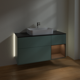 Тумба под раковину Villeroy & Boch Finion 120х50,1 см с подсветкой МДФ оливковый матовый лак/стекло черное матовое G422GNGM