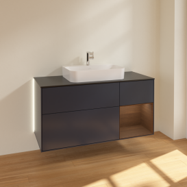 Тумба под раковину Villeroy & Boch Finion 120х50,1 см с подсветкой МДФ темно-синий матовый лак/стекло черное матовое G422GNHG