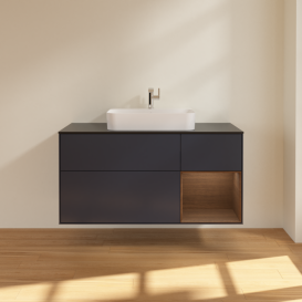 Тумба под раковину Villeroy & Boch Finion 120х50,1 см с подсветкой МДФ темно-синий матовый лак/стекло черное матовое G422GNHG