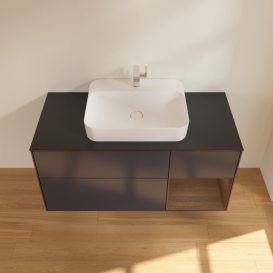 Тумба под раковину Villeroy & Boch Finion 120х50,1 см с подсветкой МДФ темно-синий матовый лак/стекло черное матовое G422GNHG