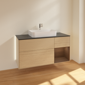 Тумба под раковину Villeroy & Boch Finion 120х50,1 см с подсветкой МДФ шпон дуба/стекло черное матовое G422GNPC