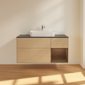 Тумба под раковину Villeroy & Boch Finion 120х50,1 см с подсветкой МДФ шпон дуба/стекло черное матовое G422GNPC