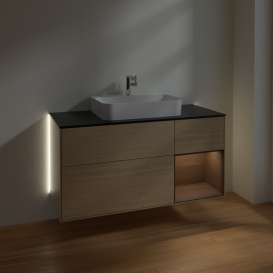 Тумба под раковину Villeroy & Boch Finion 120х50,1 см с подсветкой МДФ шпон дуба/стекло черное матовое G422GNPC