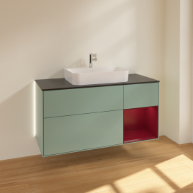 Тумба под раковину Villeroy & Boch Finion 120х50,1 см с подсветкой МДФ оливковый матовый лак/стекло черное матовое G422HBGM