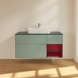 Тумба под раковину Villeroy & Boch Finion 120х50,1 см с подсветкой МДФ оливковый матовый лак/стекло черное матовое G422HBGM