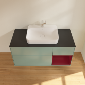 Тумба под раковину Villeroy & Boch Finion 120х50,1 см с подсветкой МДФ оливковый матовый лак/стекло черное матовое G422HBGM