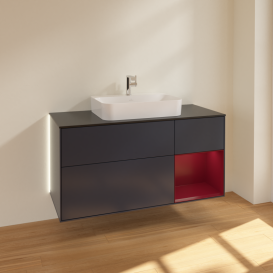 Тумба под раковину Villeroy & Boch Finion 120х50,1 см с подсветкой МДФ темно-синий матовый лак/стекло черное матовое G422HBHG