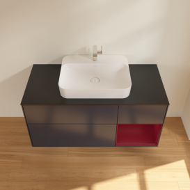 Тумба под раковину Villeroy & Boch Finion 120х50,1 см с подсветкой МДФ темно-синий матовый лак/стекло черное матовое G422HBHG