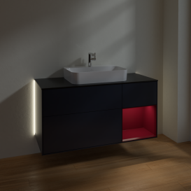 Тумба под раковину Villeroy & Boch Finion 120х50,1 см с подсветкой МДФ темно-синий матовый лак/стекло черное матовое G422HBHG