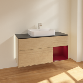 Тумба под раковину Villeroy & Boch Finion 120х50,1 см с подсветкой МДФ шпон дуба/стекло черное матовое G422HBPC